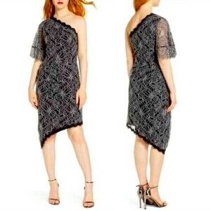 Harlyn Floral One Shoulder Lace High Low Cocktail Dress Black Size S NWT